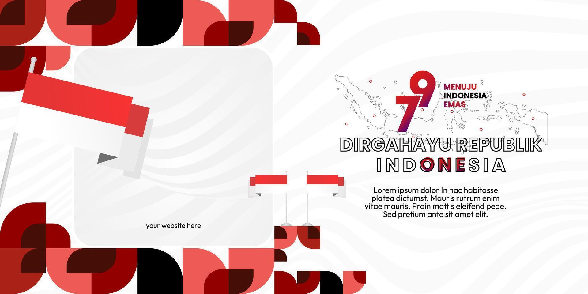 Happy Indonesian Independence Day background in geometric style. Happy Indonesia National Day cover with typography. Vector Illustration. Suitable for greeting cards, ads banner and party invitations