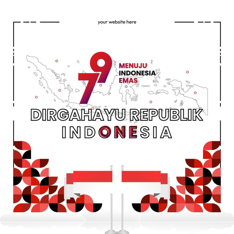 Happy Indonesian Independence Day background in geometric style. Happy Indonesia National Day cover with typography. Vector Illustration. Suitable for greeting cards, ads banner and party invitations