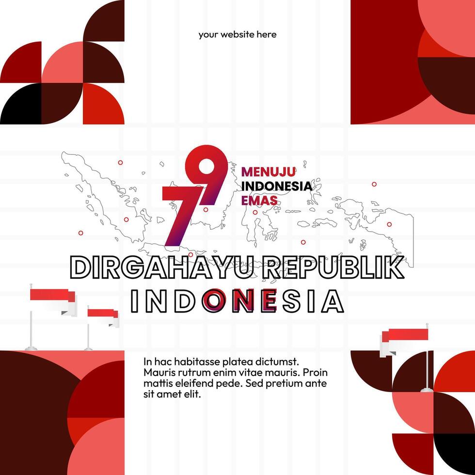 Happy Indonesian Independence Day background in geometric style. Happy Indonesia National Day cover with typography. Vector Illustration. Suitable for greeting cards, ads banner and party invitations