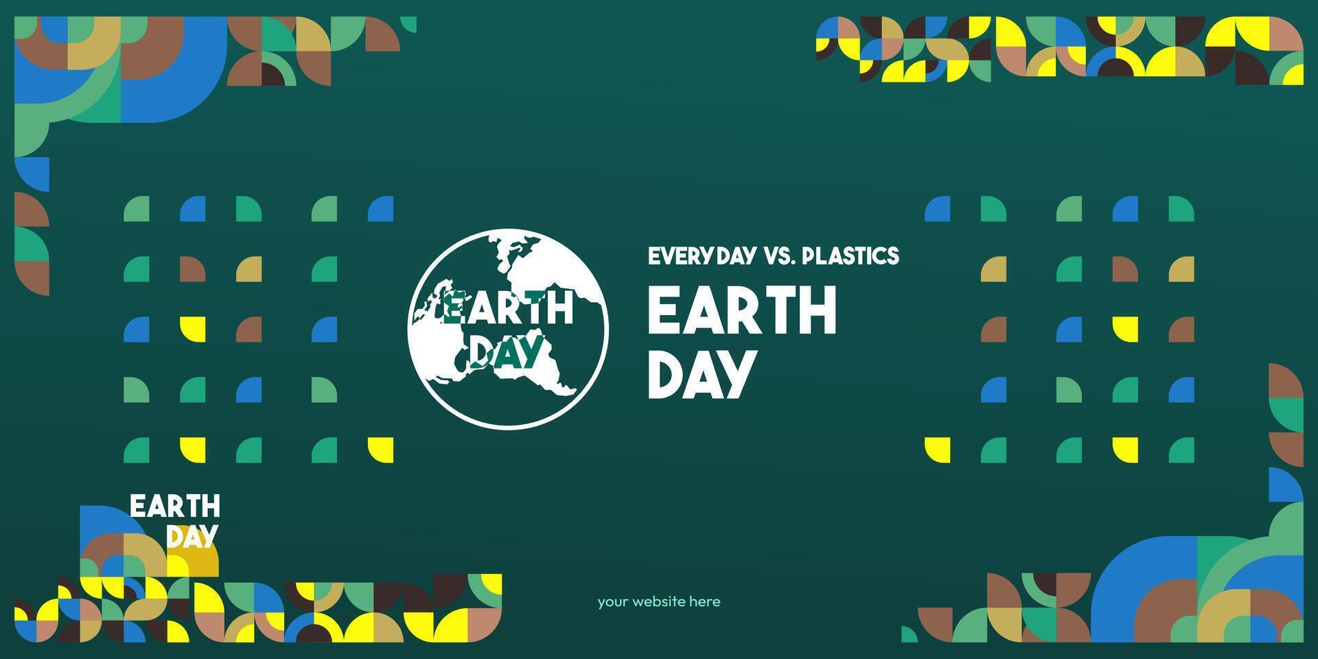 Earth day banner. Modern geometric abstract background in environmental colors for Earth Day. Happy Earth Day greeting card cover with text. Vector illustration of Earth Day for awareness