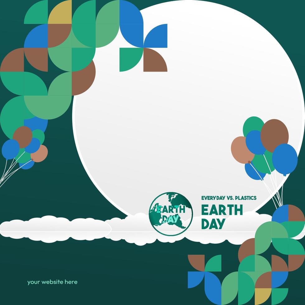 Earth day banner. Modern geometric abstract background in environmental colors for Earth Day. Happy Earth Day greeting card cover with text. Vector illustration of Earth Day for awareness