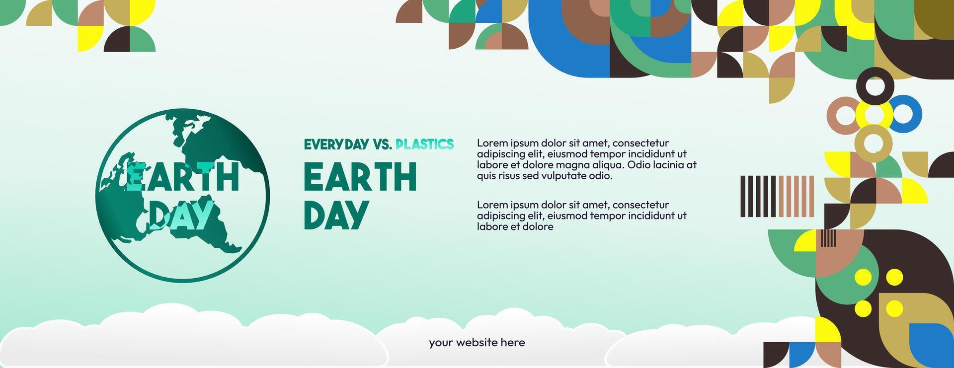 Earth day banner. Modern geometric abstract background in environmental colors for Earth Day. Happy Earth Day greeting card cover with text. Vector illustration of Earth Day for awareness