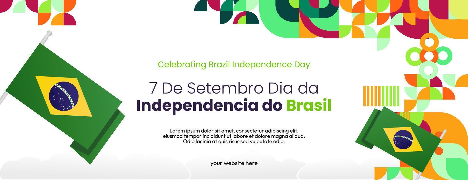 Brazil Independence Day banner in modern colorful geometric style. National Independence Day greeting card with typography. Horizontal background for national holiday celebration party vector