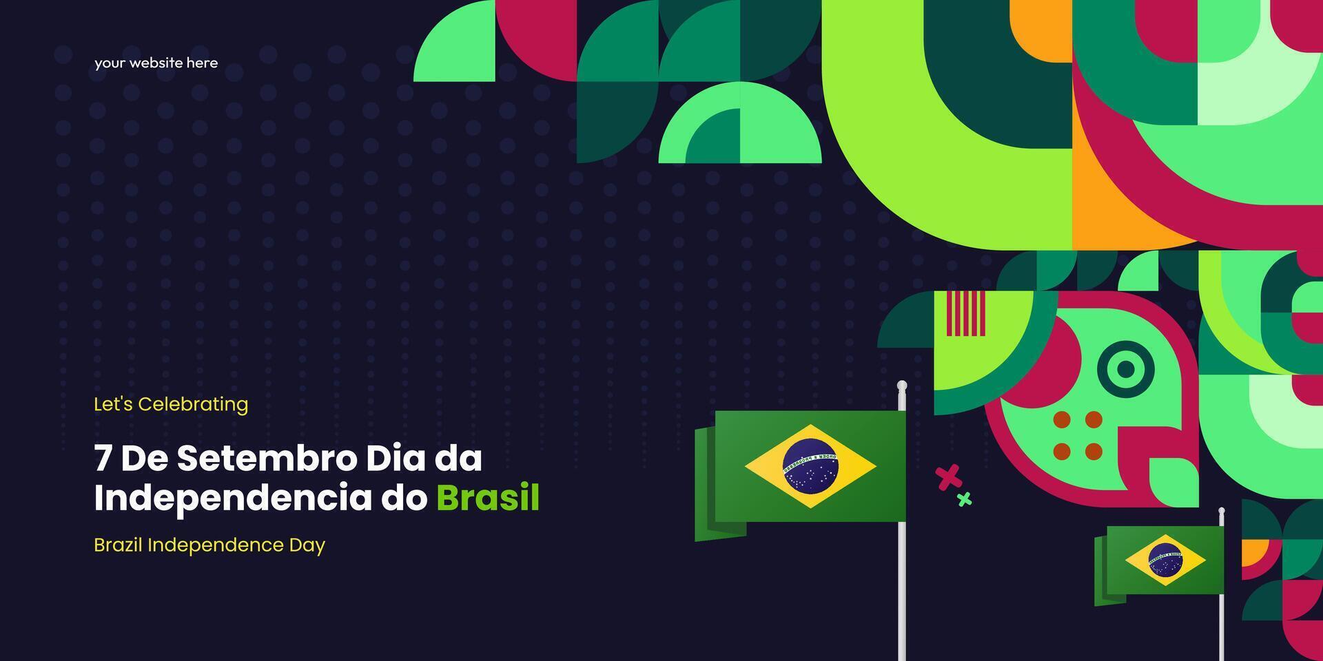 Brazil Independence Day banner in colorful modern geometric style. National Independence Day greeting card cover with typography. Vector illustration for national holiday celebration party