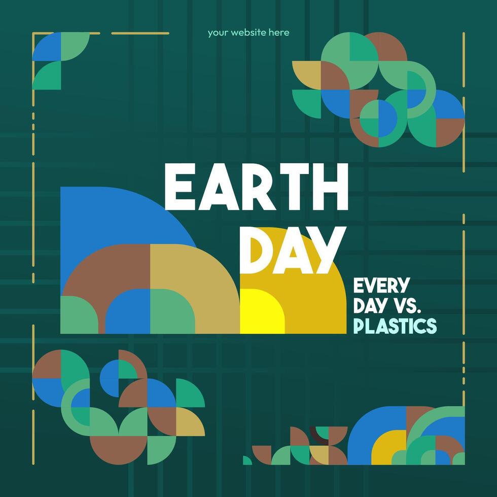 Earth day banner. Modern geometric abstract background in environmental colors for Earth Day. Happy Earth Day greeting card cover with text. Vector illustration of Earth Day for awareness