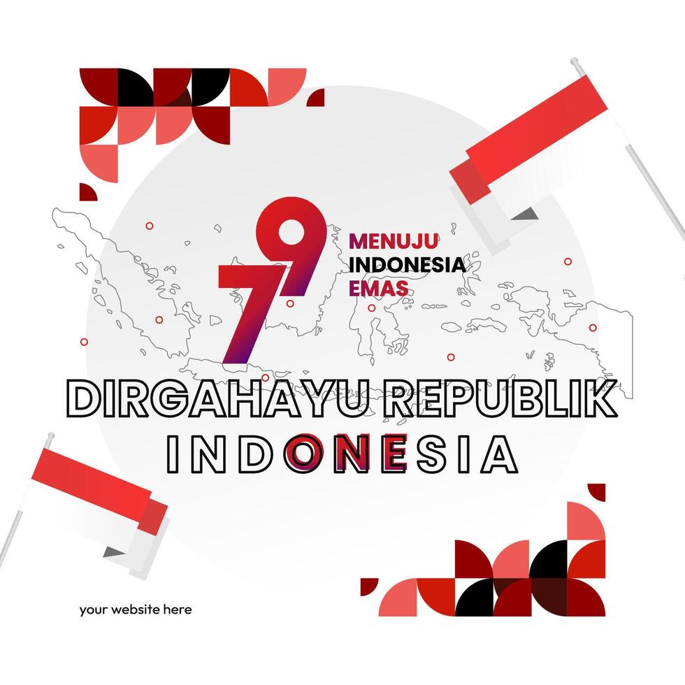 Happy Indonesian Independence Day background in geometric style. Happy Indonesia National Day cover with typography. Vector Illustration. Suitable for greeting cards, ads banner and party invitations