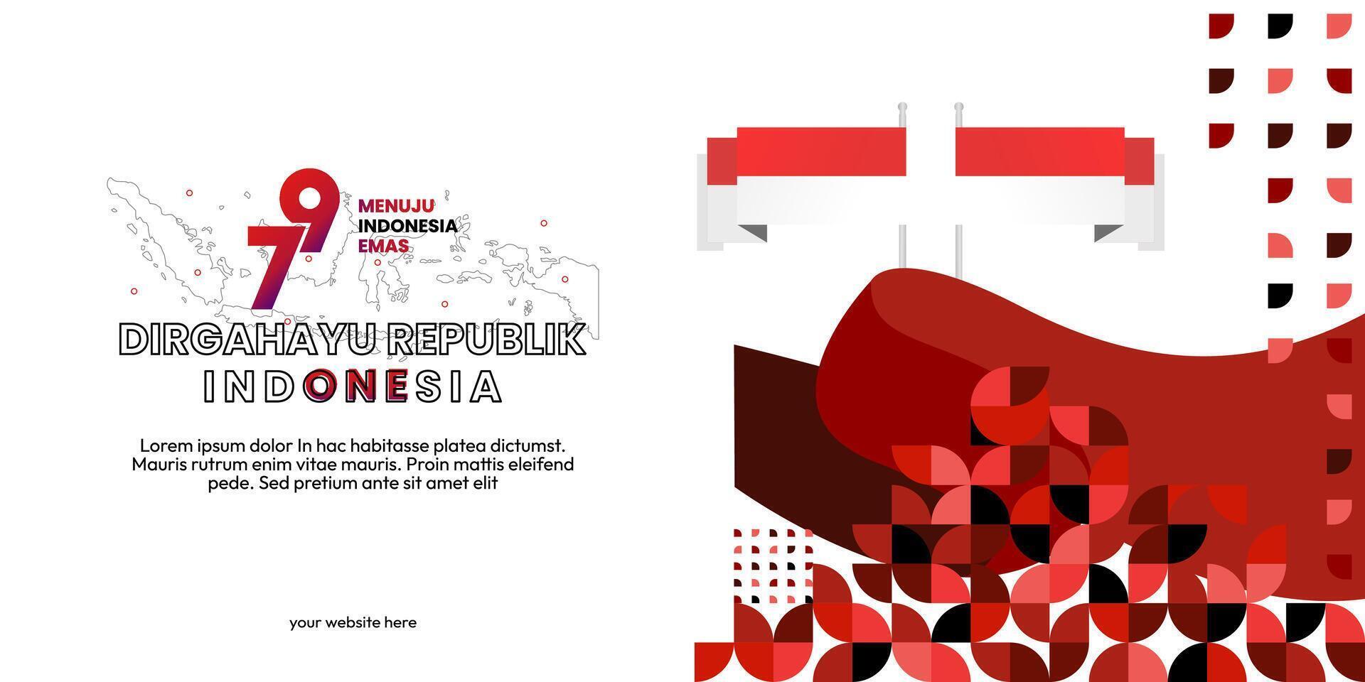 Happy Indonesian Independence Day background in geometric style. Happy Indonesia National Day cover with typography. Vector Illustration. Suitable for greeting cards, ads banner and party invitations