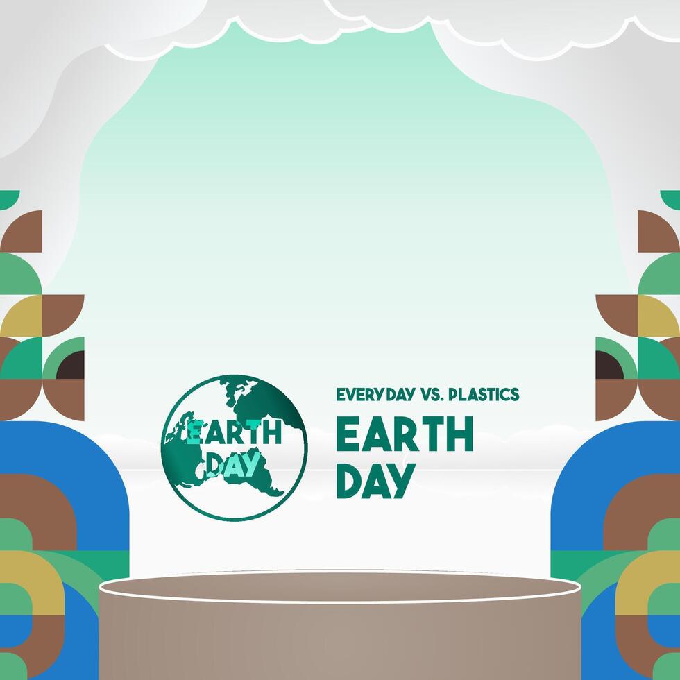 Earth day banner. Modern geometric abstract background in environmental colors for Earth Day. Happy Earth Day greeting card cover with text. Vector illustration of Earth Day for awareness