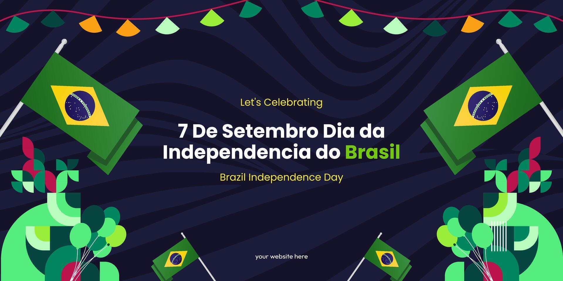 Brasil independencia día bandera en vistoso moderno geométrico estilo. nacional independencia día saludo tarjeta cubrir con tipografía. vector ilustración para nacional fiesta celebracion fiesta