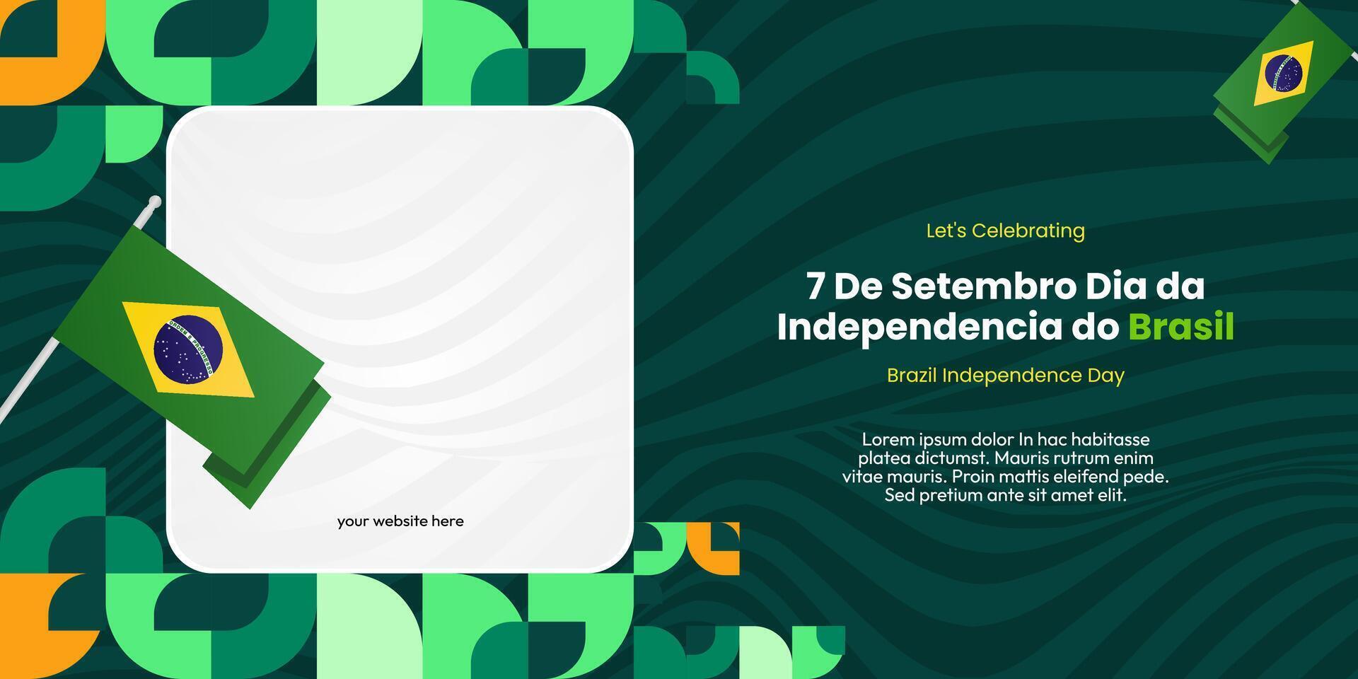 Brazil Independence Day banner in colorful modern geometric style. National Independence Day greeting card cover with typography. Vector illustration for national holiday celebration party