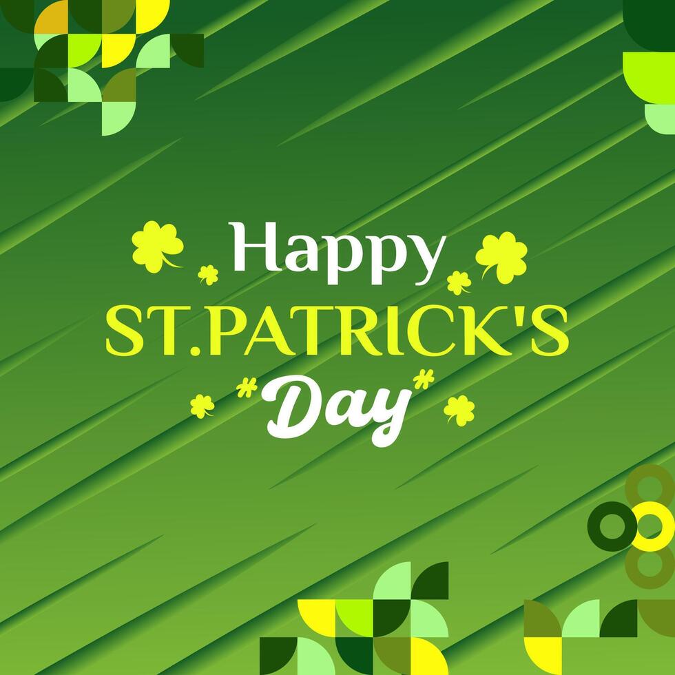 Happy St Patrick's Day square banner in modern geometric style. Great for greeting covers, social posters and St Patrick's Day celebration party invitations with text. Vector illustration