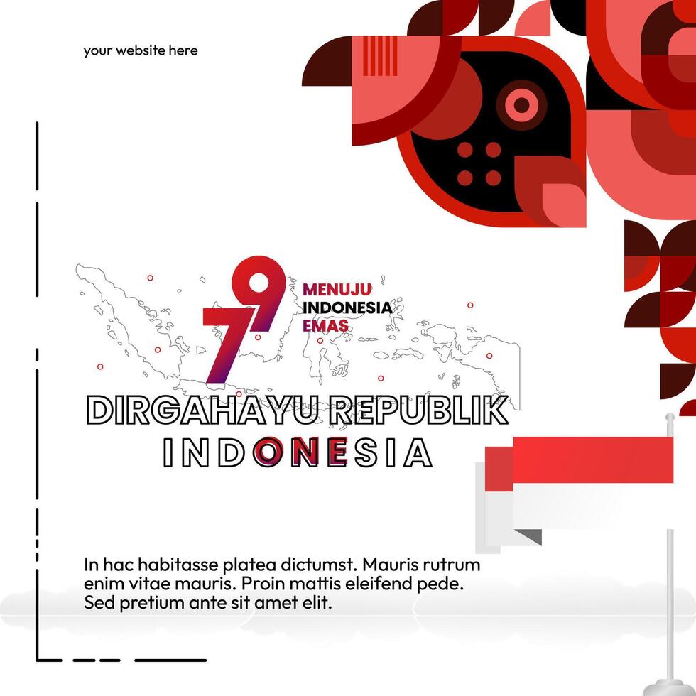 Happy Indonesian Independence Day background in geometric style. Happy Indonesia National Day cover with typography. Vector Illustration. Suitable for greeting cards, ads banner and party invitations