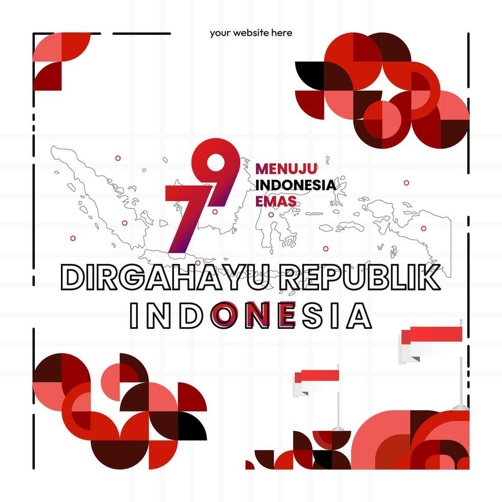 Happy Indonesian Independence Day background in geometric style. Happy Indonesia National Day cover with typography. Vector Illustration. Suitable for greeting cards, ads banner and party invitations