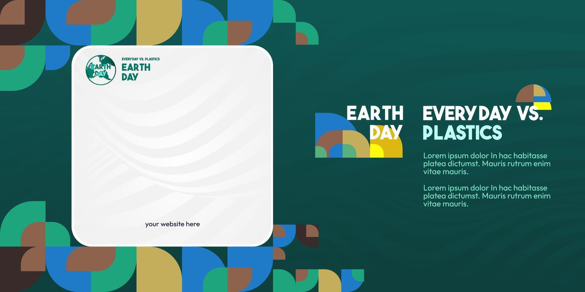 Earth day banner. Modern geometric abstract background in environmental colors for Earth Day. Happy Earth Day greeting card cover with text. Vector illustration of Earth Day for awareness