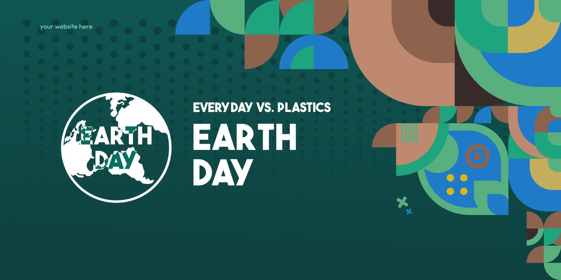 Earth day banner. Modern geometric abstract background in environmental colors for Earth Day. Happy Earth Day greeting card cover with text. Vector illustration of Earth Day for awareness