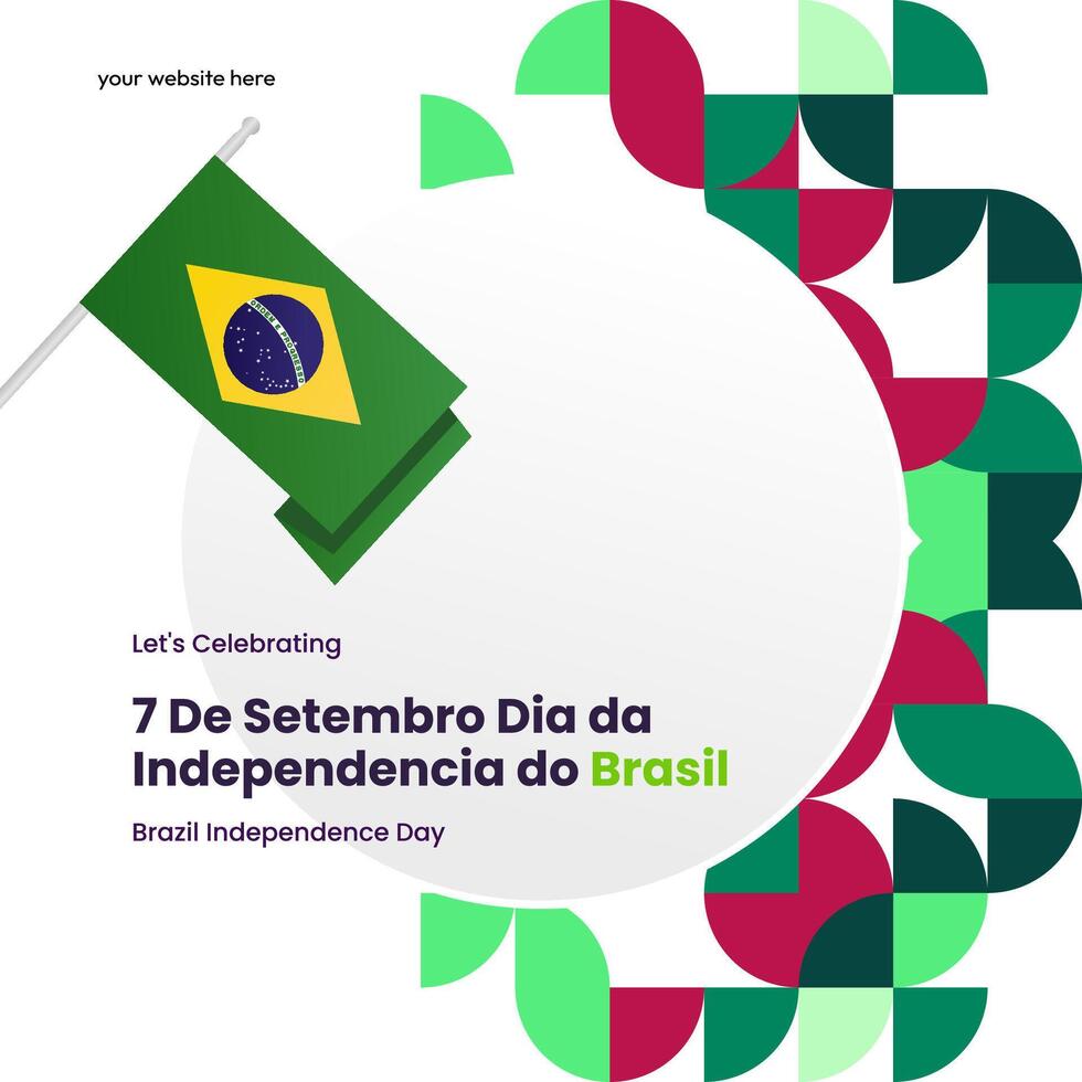 Brasil independencia día bandera en vistoso moderno geométrico estilo. nacional independencia día saludo tarjeta cuadrado bandera con tipografía. vector ilustración para nacional fiesta celebracion fiesta