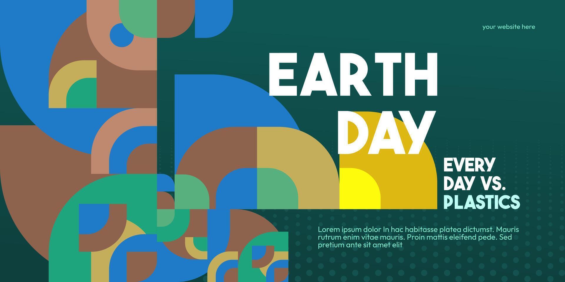 Earth day banner. Modern geometric abstract background in environmental colors for Earth Day. Happy Earth Day greeting card cover with text. Vector illustration of Earth Day for awareness