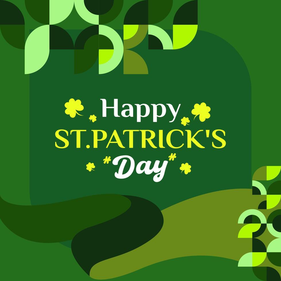 Happy St Patrick's Day square banner in modern geometric style. Great for greeting covers, social posters and St Patrick's Day celebration party invitations with text. Vector illustration