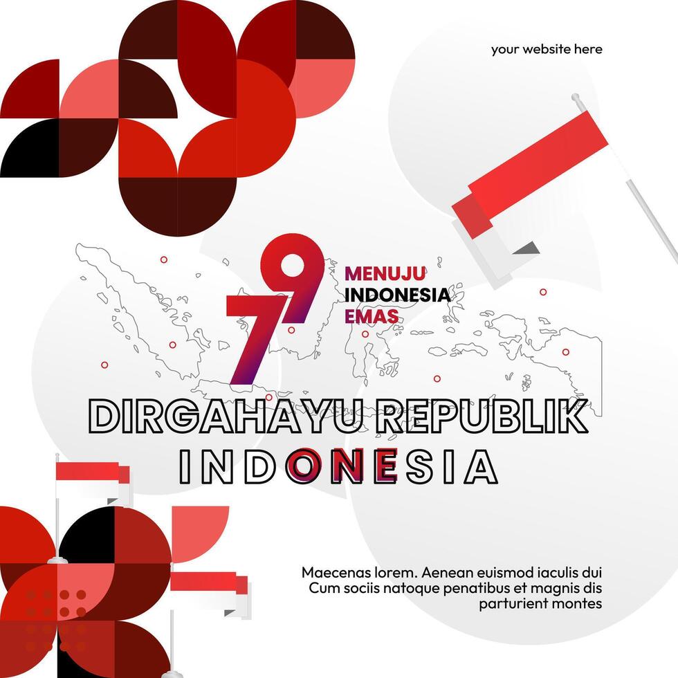 Happy Indonesian Independence Day background in geometric style. Happy Indonesia National Day cover with typography. Vector Illustration. Suitable for greeting cards, ads banner and party invitations