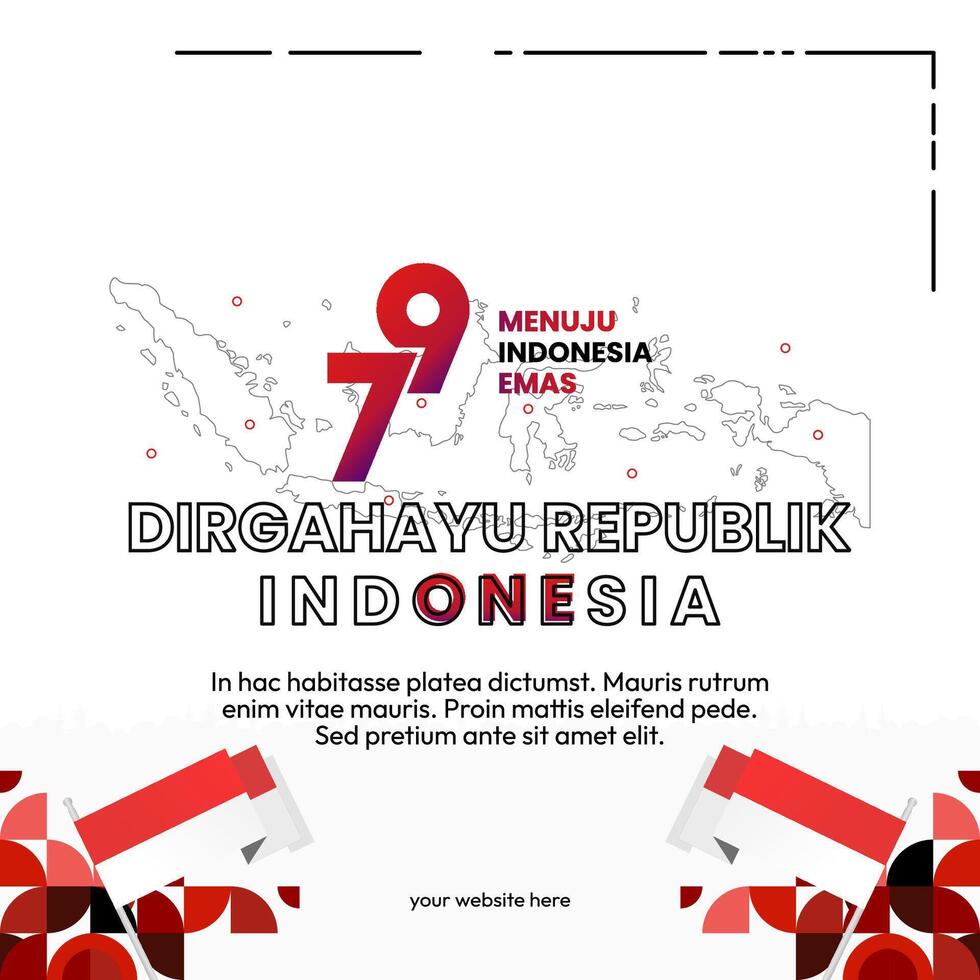 Happy Indonesian Independence Day background in geometric style. Happy Indonesia National Day cover with typography. Vector Illustration. Suitable for greeting cards, ads banner and party invitations