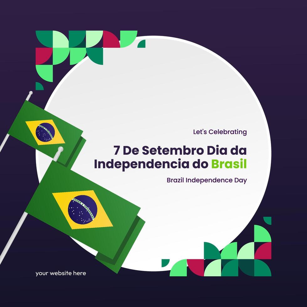 Brazil Independence Day banner in colorful modern geometric style. National Independence Day greeting card square banner with typography. Vector illustration for national holiday celebration party