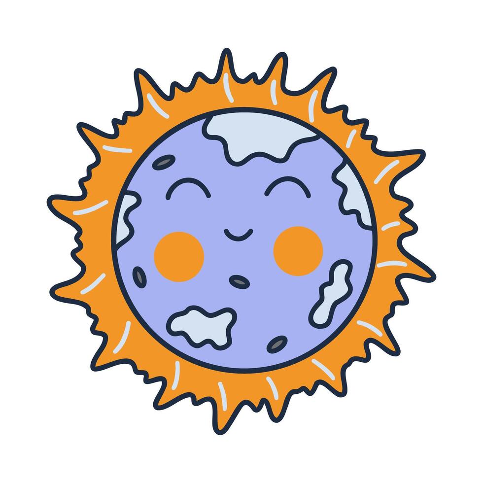 Full solar eclipse. Hand drawn vector clip art