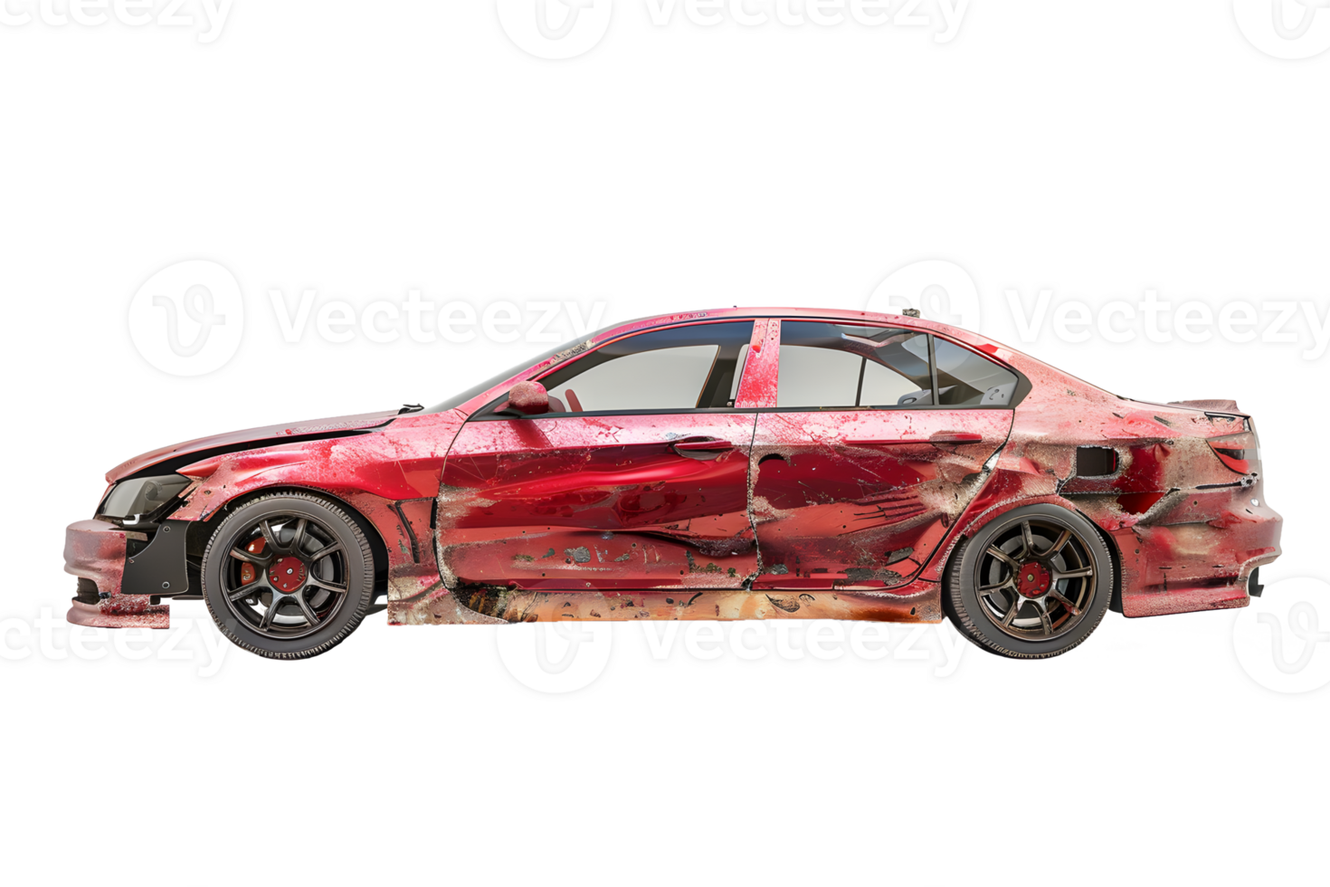 AI generated Brandless red sedan car accident PNG