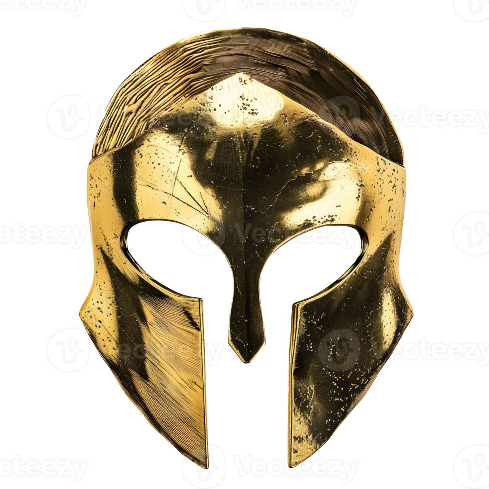 AI generated Gold metal helmet of the medieval knight PNG