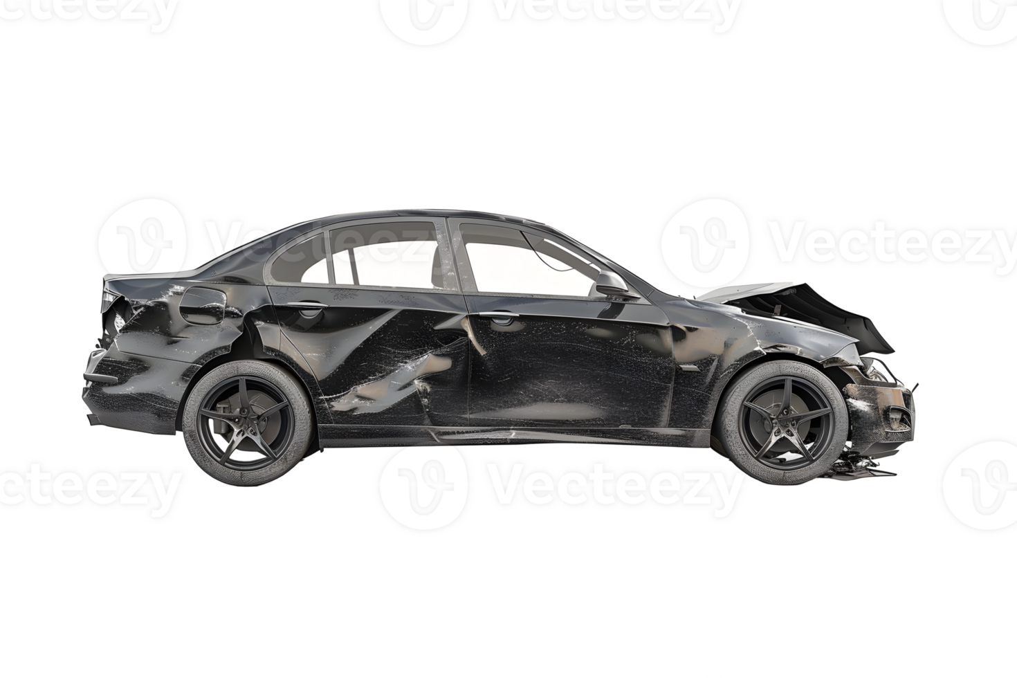 AI generated Brandless black sedan car accident PNG