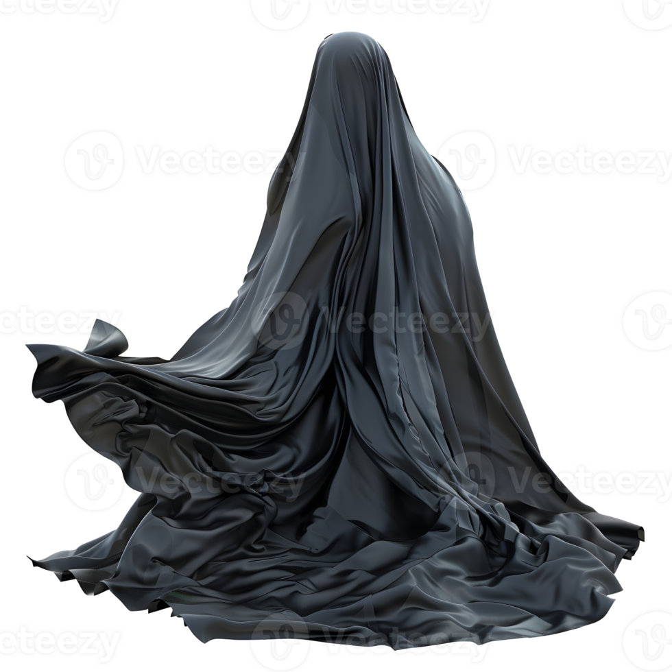 AI generated Ghost inside black fabric with folds isolated on transparent background png