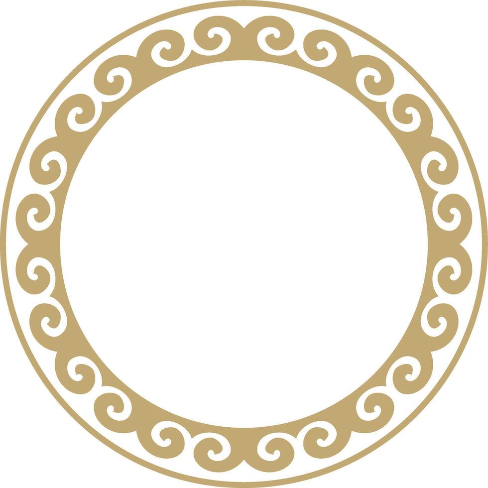 Vector golden round Kazakh national ornament. Ethnic pattern of the peoples of the Great Steppe, Mongols, Kyrgyz, Kalmyks, Buryats. circle, frame border