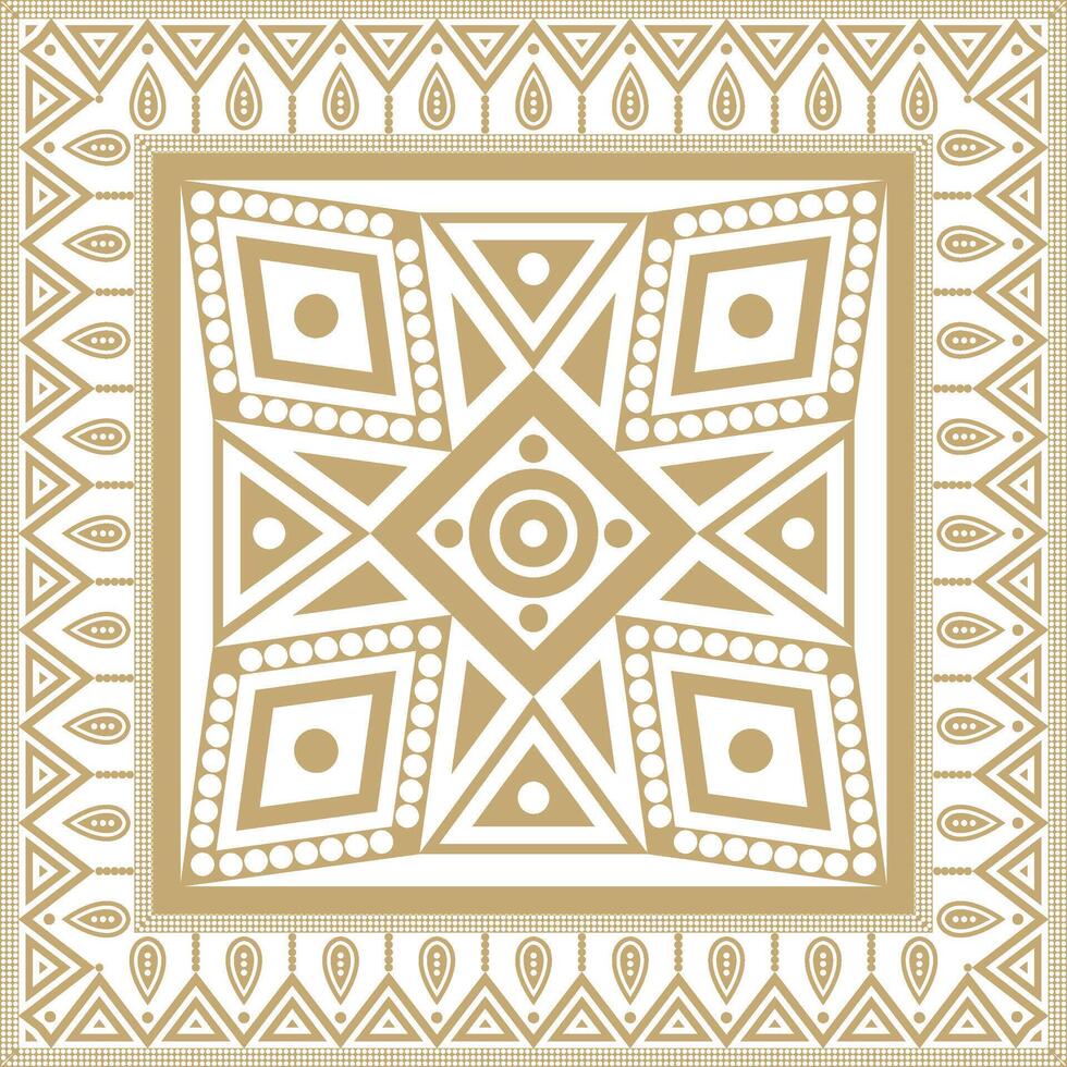 Vector gold native american folk ornament. Square pattern, scarf of the peoples of America, Aztec, Incas, Maya