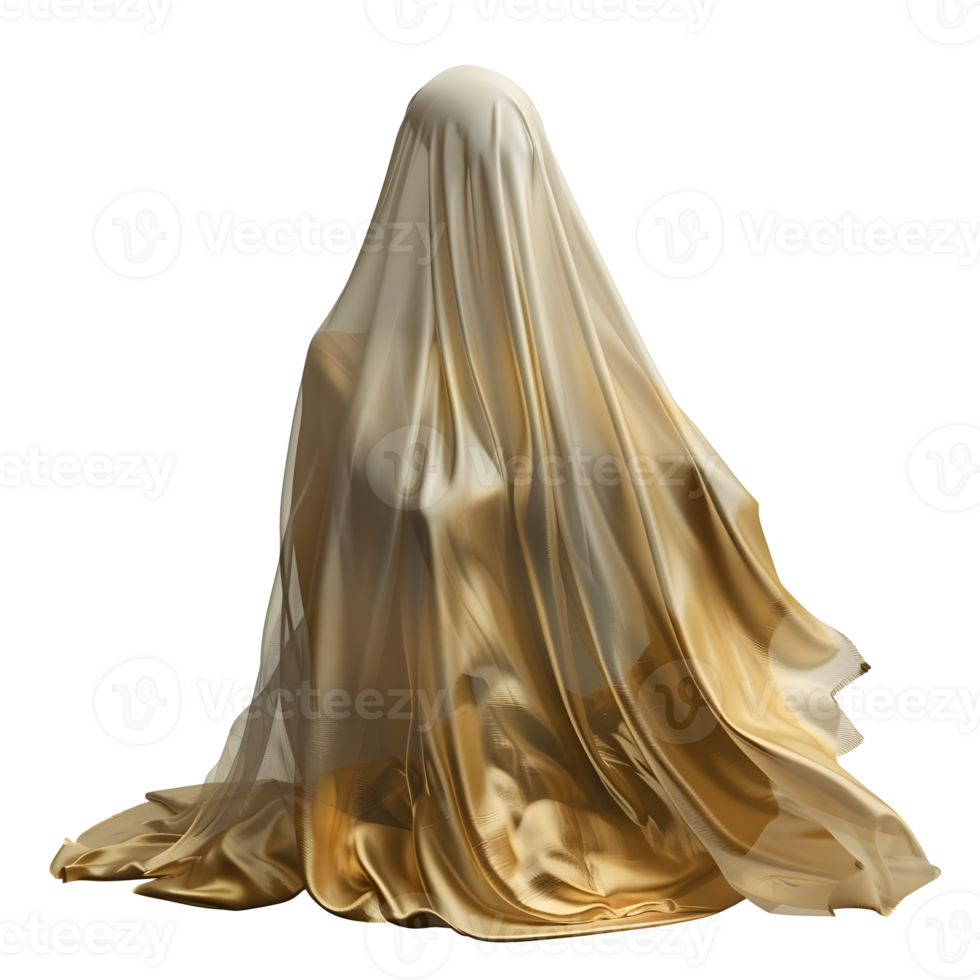 AI generated Ghost inside golden cloth isolated on transparent background png