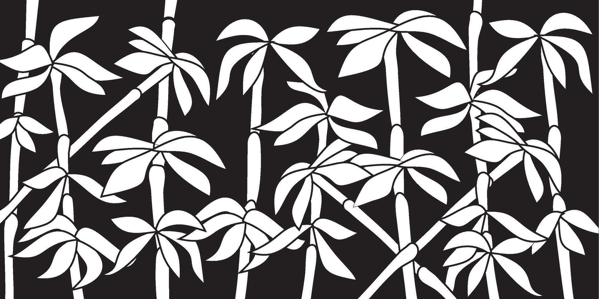 Vector black monochrome stencil Bamboo. Contour floral print drawing. Window transom for painting