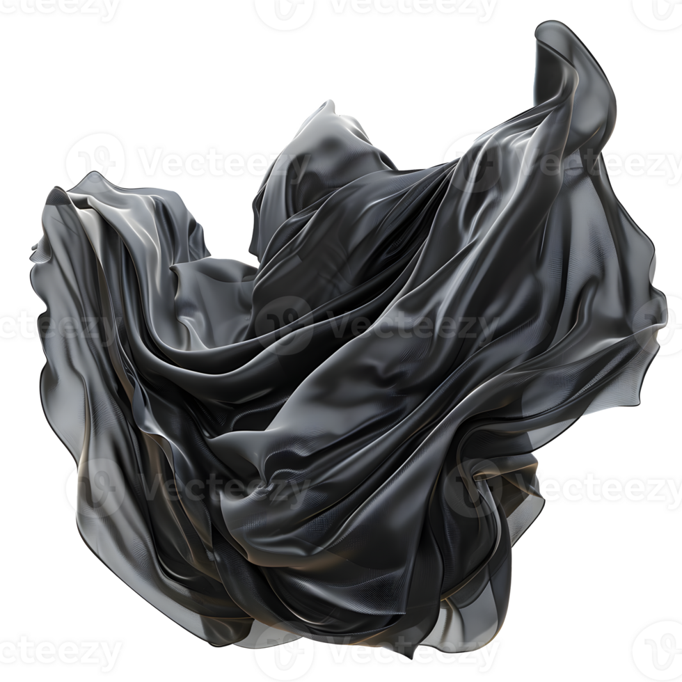 AI generated Black wavy silk or satin isolated on transparent background png
