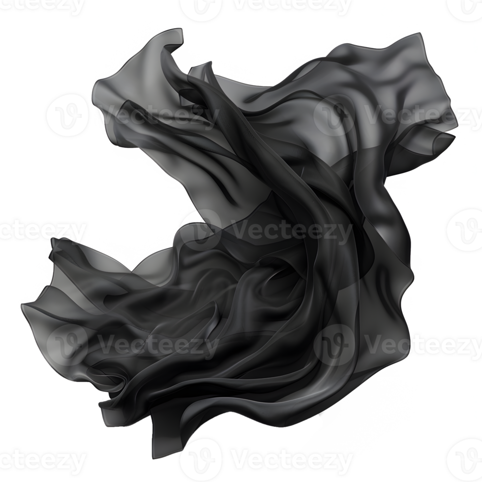 AI generated Abstract background of black wavy silk or satin PNG
