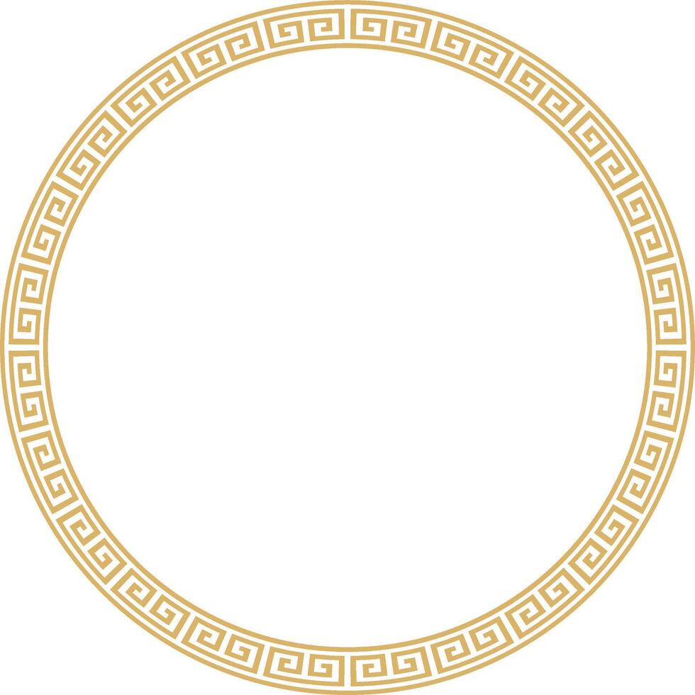 Vector round golden classic frame. Greek meander. Patterns of Greece and ancient Rome. Circle european border