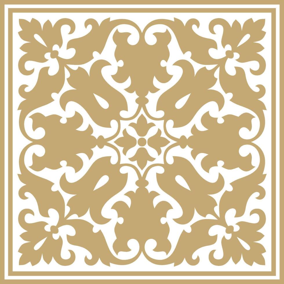 Vector square gold ornament of ancient Rome. Roman classical European pattern, tile.