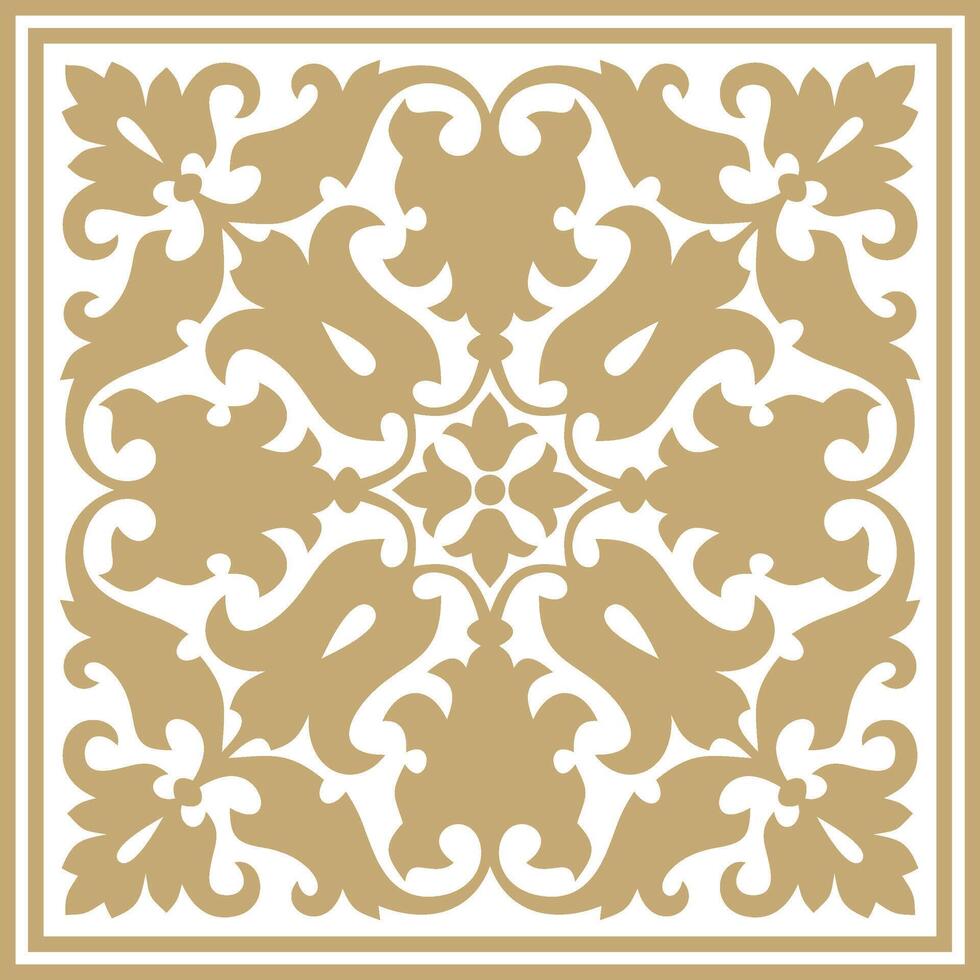 Vector square gold ornament of ancient Rome. Roman classical European pattern, tile.