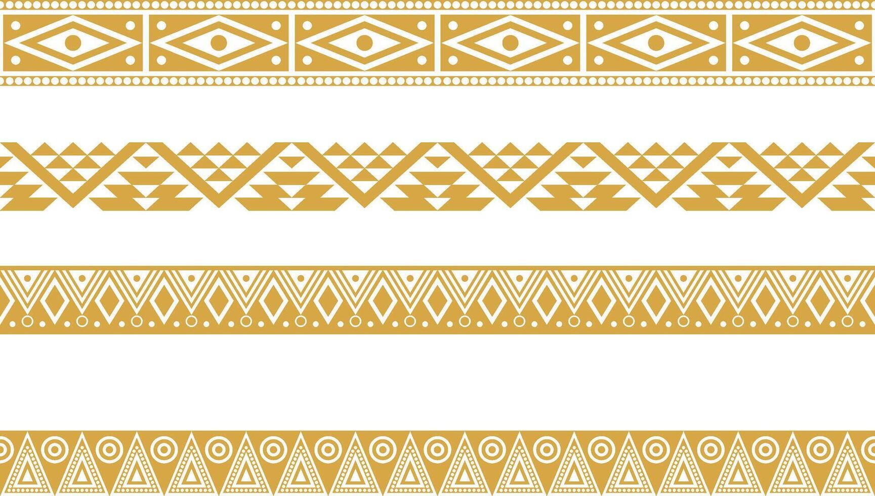 Vector set of golden native american ornamental seamless borders. Framework of the peoples of America, Aztecs, Maya, Incas