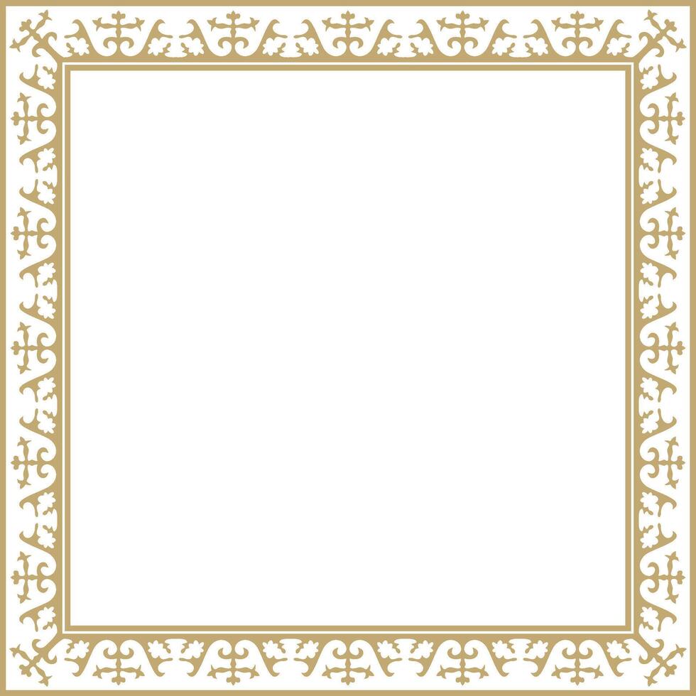 Vector red with gold Square Kazakh national ornament. Ethnic pattern of the peoples of the Great Steppe, .Mongols, Kyrgyz, Kalmyks, Buryats. Square frame border