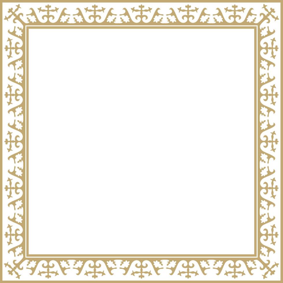 Vector red with gold Square Kazakh national ornament. Ethnic pattern of the peoples of the Great Steppe, .Mongols, Kyrgyz, Kalmyks, Buryats. Square frame border