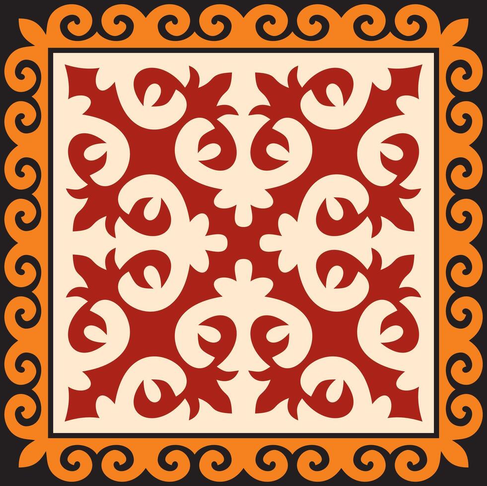 Vector colored square Kazakh national ornament. Ethnic pattern of the peoples of the Great Steppe,  Mongols, Kyrgyz, Kalmyks, Buryats.