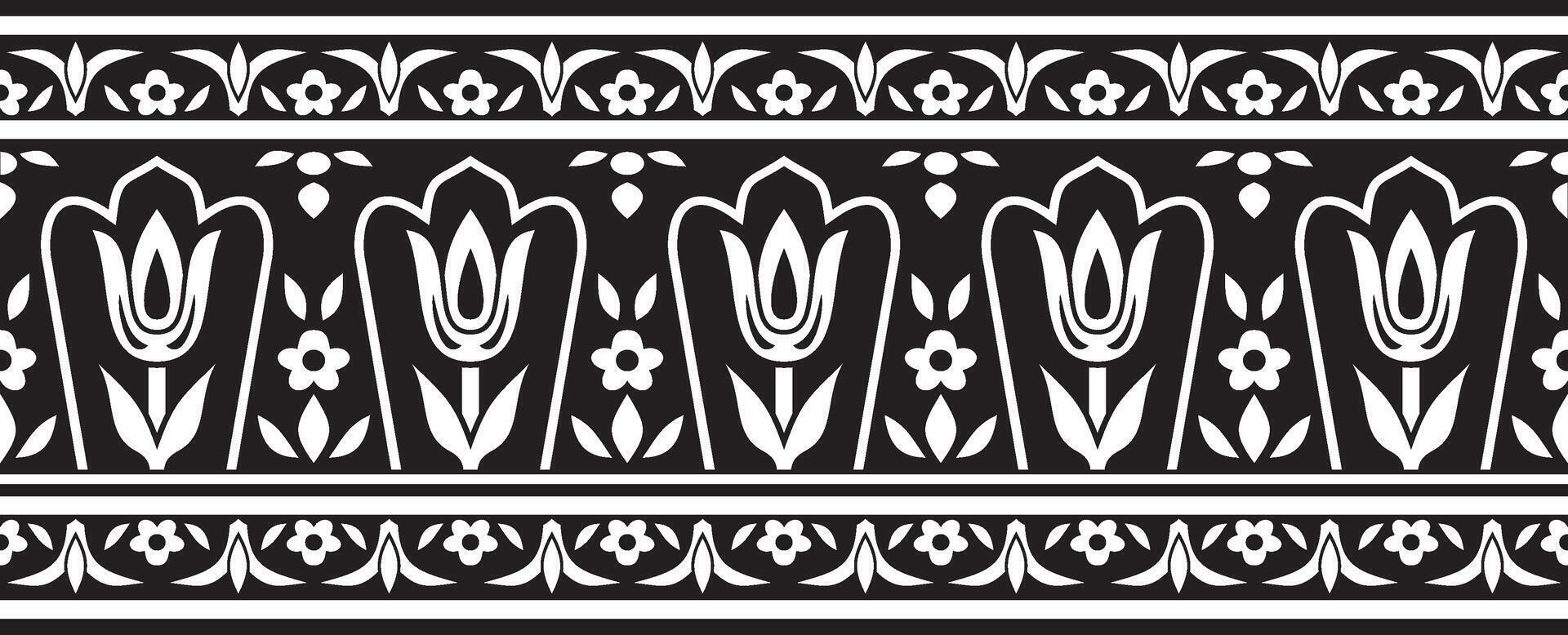 Vector monochrome black seamless turkish ornament. Endless ottoman national border, frame