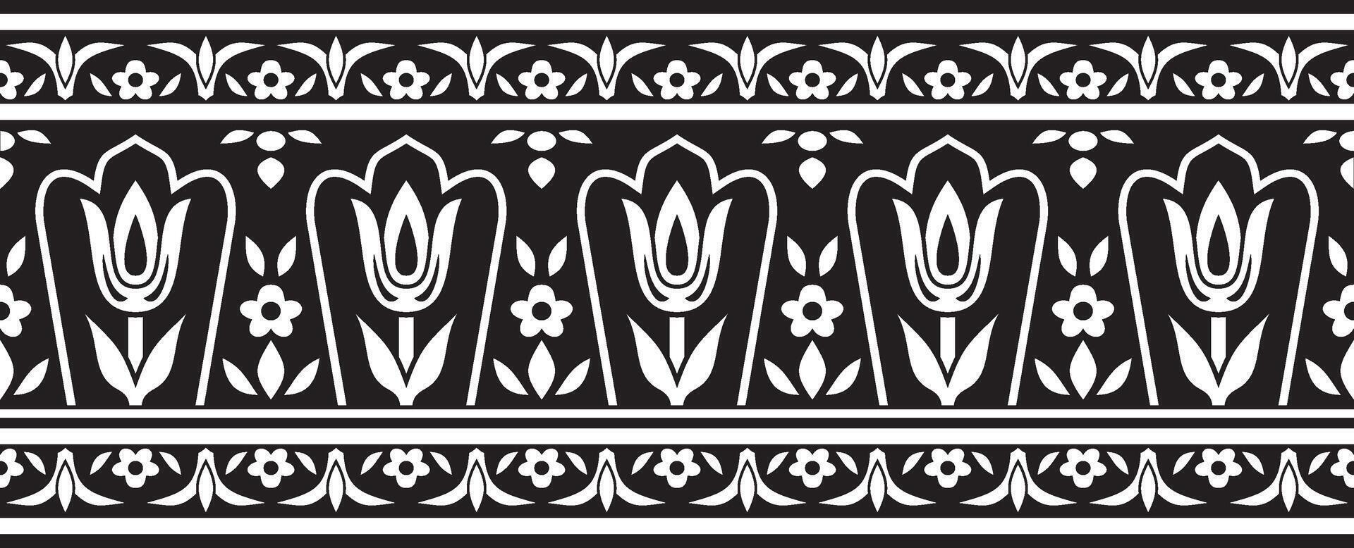 Vector monochrome black seamless turkish ornament. Endless ottoman national border, frame