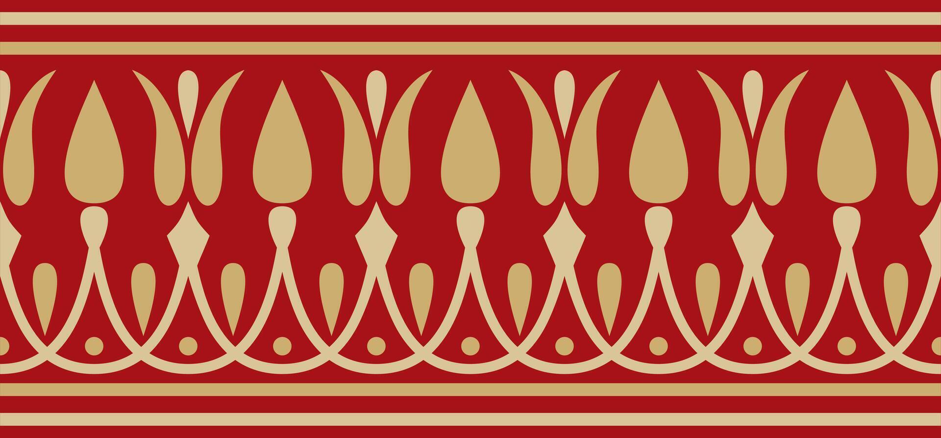 Vector gold and red seamless classical Greek meander ornament. Pattern of ancient Greece. Border, frame of the Roman Empire.