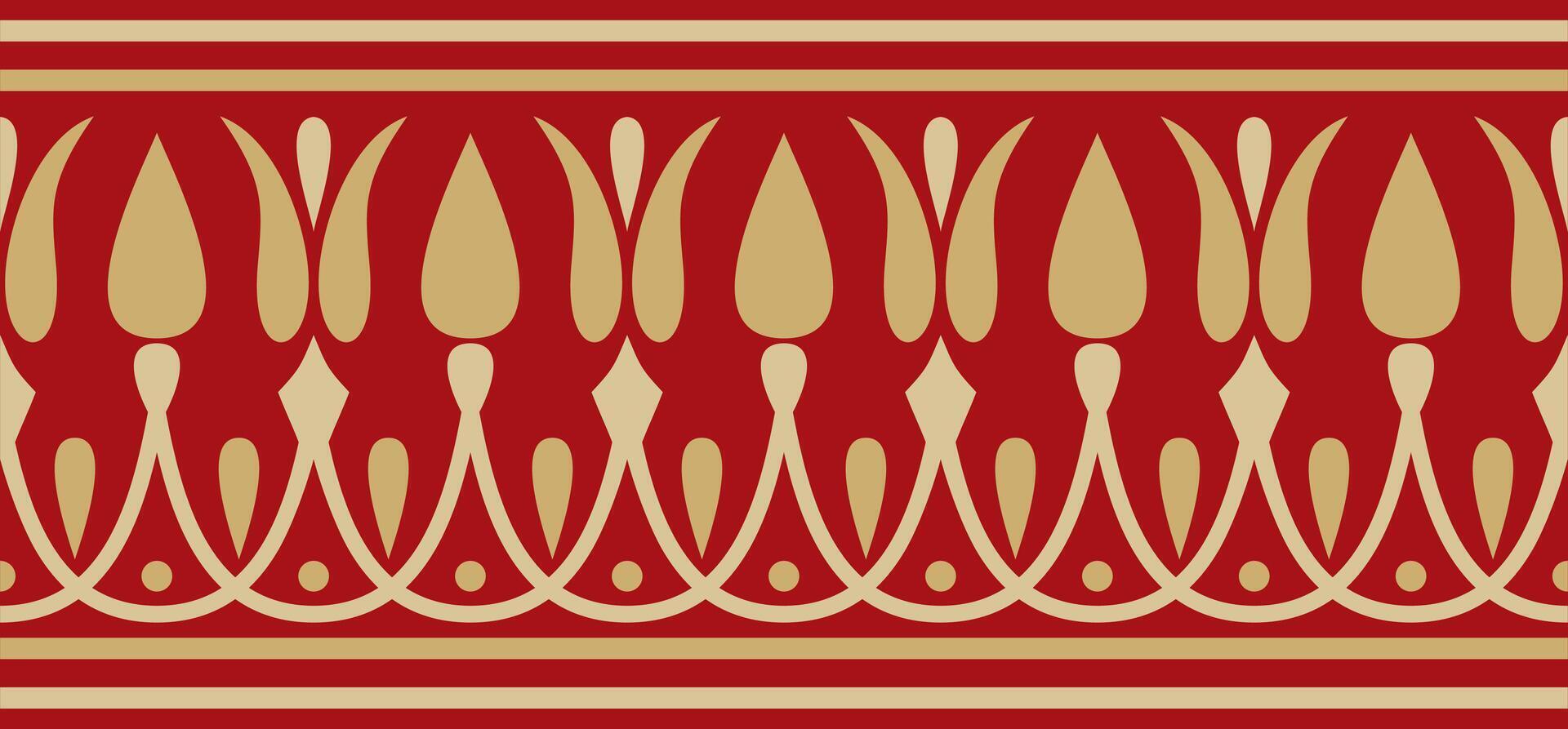 Vector gold and red seamless classical Greek meander ornament. Pattern of ancient Greece. Border, frame of the Roman Empire.