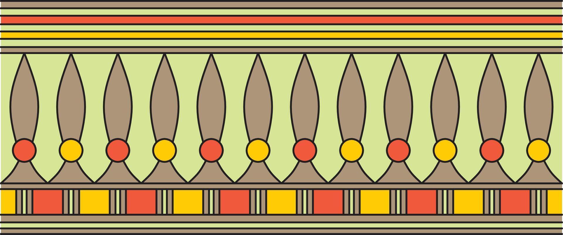 Vector colorful seamless Egyptian border. Endless ornament of Ancient Africa. Pattern of lotus flowers and sun
