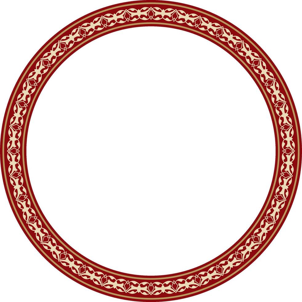 Vector gold with red round Turkish ornament. Ottoman circle, ring, frame