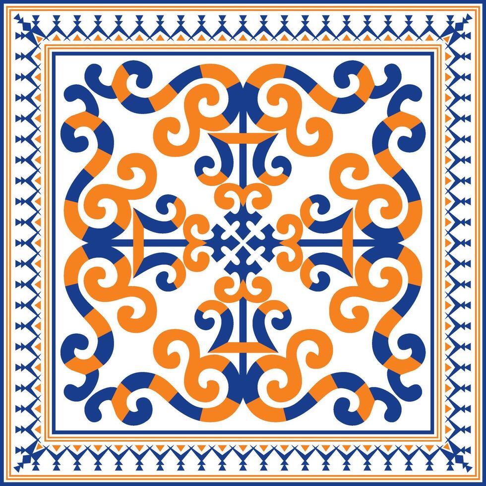 Vector colored square Yakut ornament. Infinite rectangle, border, frame of the northern peoples of the Far East